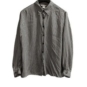 Notations Top Women 16 White Black 100% Silk Polka Dot Button Down Blouse Office